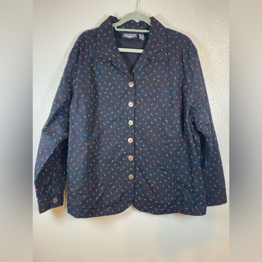 Vintage New Direction Woman Button Up Jacket Size 3X Confetti Colorful